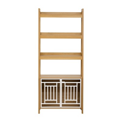 YNXARIA Ladder Bookshelf with Pet-Friendly Crate and Storage in Natural Wood Tone