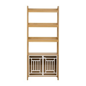 YNXARIA Ladder Bookshelf with Pet-Friendly Crate and Storage in Natural Wood Tone - 1 of 4