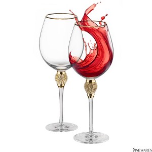 Dinewares Red Wine Glasses with Diamond Rhinestone Accent - 18 oz, 10 Inches Tall - Perfect Glasses for Bride and Groom - 1 of 4