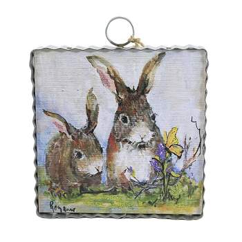 Round Top Collection Bunny Butterfly Love  -  One Mini Frame 7.0 Inches -  Rabbit Easter Spring  -  E22063  -  Wood  -  Brown