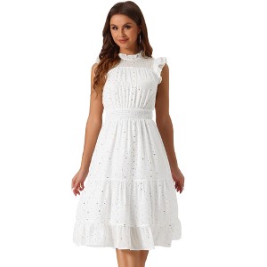 Allegra K Women's Sleeveless Smocked Waist Gilding Metallic Stars Chiffon Party Dress - 1 of 4