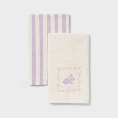 2pk Easter Cross Stitch and Stripe Hand Towel Purple - Threshold™