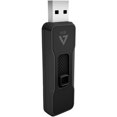 V7 8GB USB 2.0 Flash Drive - With Retractable USB Connector - 8 GB - USB 2.0 - 10 MB/s Read Speed - 3 MB/s Write Speed - Black - 5 Year Warranty