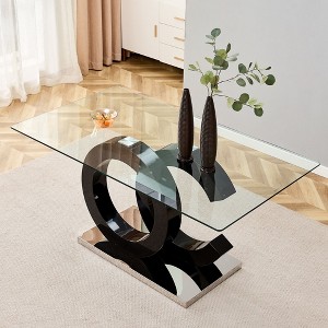 NicBex Dining Table 63" Modern Minimalist Rectangular Dining Table with MDF OC-Shaped Bracket - 1 of 4
