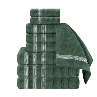 Zero Twist Cotton Ribbed Modern Geometric Border Assorted 9 Piece Bathroom Towel Set by Blue Nile Mills