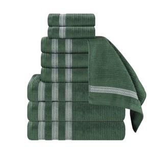 Zero Twist Cotton Ribbed Modern Geometric Border Assorted 9 Piece Bathroom Towel Set by Blue Nile Mills - 1 of 4