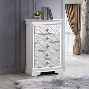 ORRD Farmhouse 5-Drawer Dresser Chest, Pearl White Bedroom Storage with Gold Handles - Fully Assembled Organizer - 1 of 4