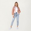 Anna-Kaci Women’s Textured Waffle Knit and Denim Contrast Jacket with Frayed Trim Long Balloon Sleeves and Layering Silhouette - 3 of 4