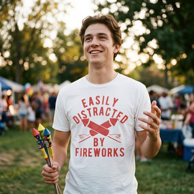 Мужские футболки Crazy Dog T-Shirts, Inc. Mens Funny T Shirts Easily Distracted By Fireworks Sarcastic Fourth Of July Graphic Novelty Tee for Men - Crazy Dog Men's T Shirt For Fourth Of XL — фото 3
