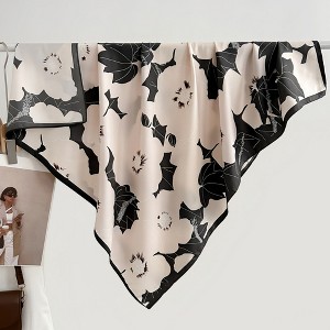 Anna-Kaci Women's Square Floral Print Satin Scarf with Bold Leaf Pattern and Smooth Finish - 1 of 4