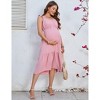 Womens Maternity Sweetheart Neckline Flutter Sleeve Ruffle Hem Maxi Dress - 3 of 4