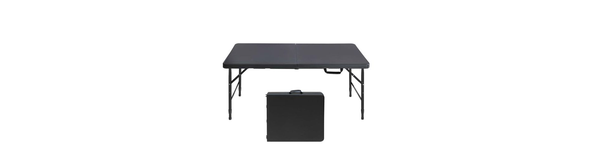 Heavy Duty 4FT Folding Table, Portable Plastic Collapsible Desk with Adjustable Height, Handle, Anti-Slip Feet, for Indoor, Outdoor, Black