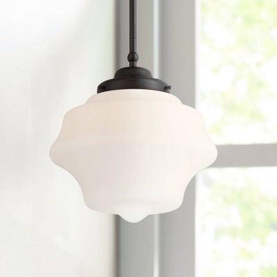 Tyce Mini Black Farmhouse Pendant Light with Opal Glass Shade
