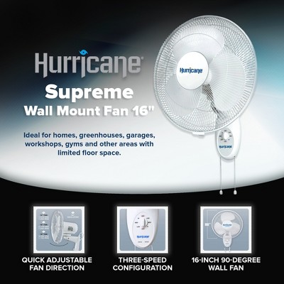 Hurricane White 16-Inch Oscillating Wall Mounted Fan with Adjustable Tilt