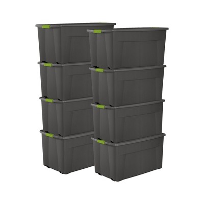 Sterilite 45 Gallon Heavy Duty Plastic Stackable Storage Container Tote with Wheels and Latching Indexed Lid for Home Organization