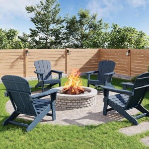 coucheta Modern HDPE Plastic Adirondack Chair Set of 4 - Oversize Weather Resistant Outdoor Patio Chairs with Wooden Textured, for Deck, Pool, Yard - 1 of 4