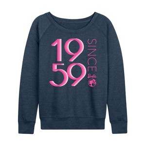 Women's - Barbie - Pink Since 1959 Stacked Lightweight French Terry Wide Neck Long Sleeve Shirt - 1 of 4