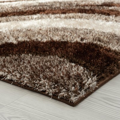 Brown and Beige Geometric Shag Area Rug 5' x 7'