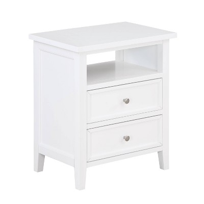 Walker White Poplar Wood 2-Drawer Nightstand with Nickel Knobs