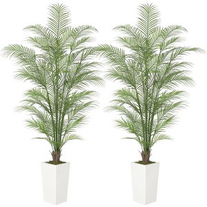 Whizmax Faux Areca Palm - Artificial Tropical Tree with Lifelike Leaves & Realistic Trunk, Indoor/Outdoor Decor in White Pot - 1 of 4