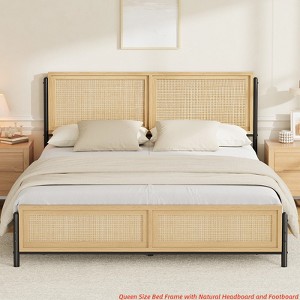 Full /Queen/King Size Bed Frame Complete w/ a Rattan Headboard and Footboard, Boho Queen Mattress Frame Eliminating The Need for a Box Spring - 1 of 4