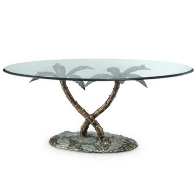 SPI Home Glass Top Coffee Table with Palm Tree Base