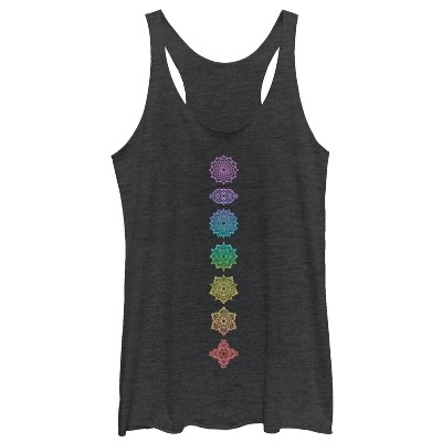 Women's CHIN UP Rainbow Chakra  Racerback Tank Top - Black Heather - Medium