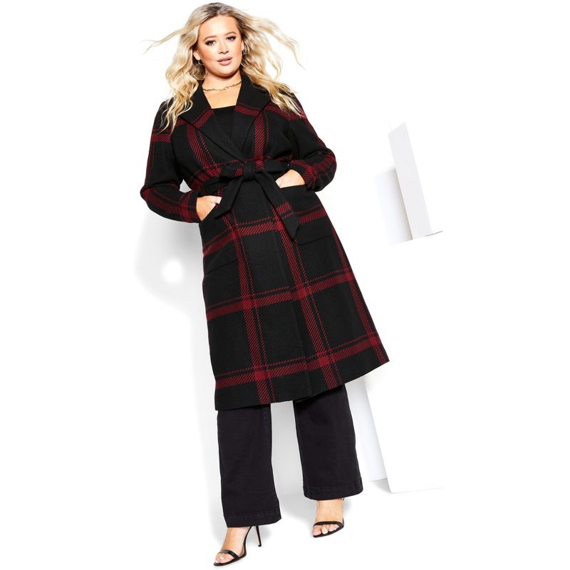 Women's Plus Size Checkmate Coat - ruby | CITY CHIC, 1 of 7