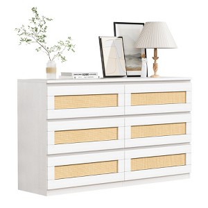 Rattan Storage Cabinets, Wood Chest of Drawers, 6 Drawer Bedroom Dresser with Anti-Tip Kit - 1 of 4