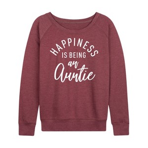 Women's - Instant Message - Happiness Auntie Lightweight French Terry Wide Neck Long Sleeve Graphic Shirt - 1 of 4