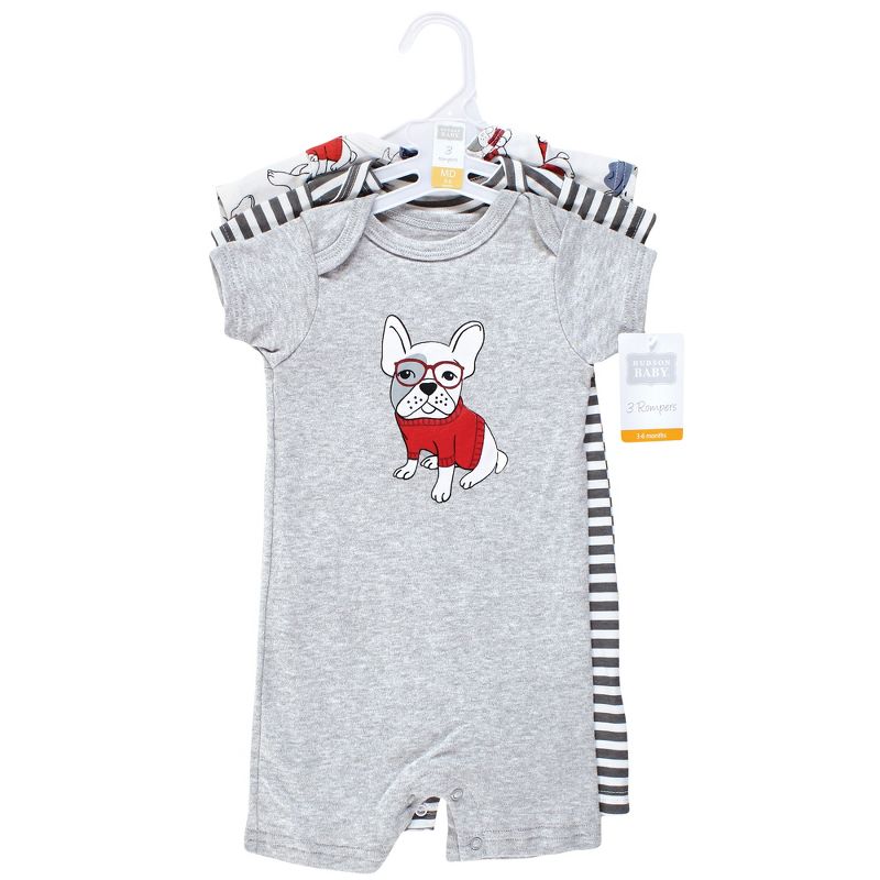 Hudson Baby Infant Boy Cotton Rompers, Boy Whimsical Dog, 2 of 6