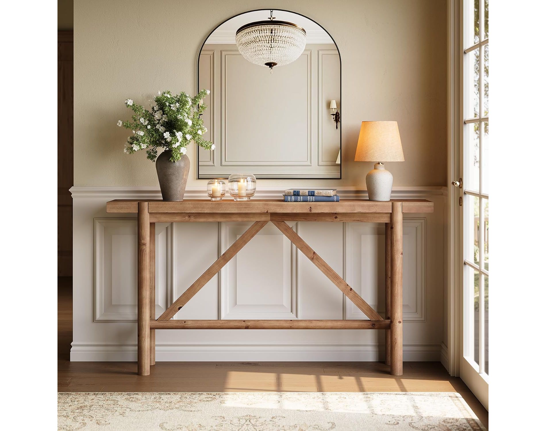 Tribesigns Solid Wood Console Table, 63" Long Farmhouse Entryway Sofa Table for Living Room, Hallway, Foyer, Entrance