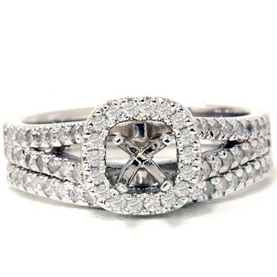 Pompeii3 3/4ct Pave Halo Diamond Ring Set 14K White Gold