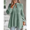 Womens Tops Elegant Lantern Sleeve Notch High Neck Flowy Blouse Shirts - 3 of 3
