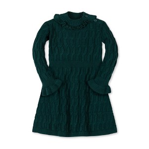 Hope & Henry Girls' Organic Ruffle Edge Cable Knit Sweater Dress, Deep Green Cable, 7 - 1 of 4