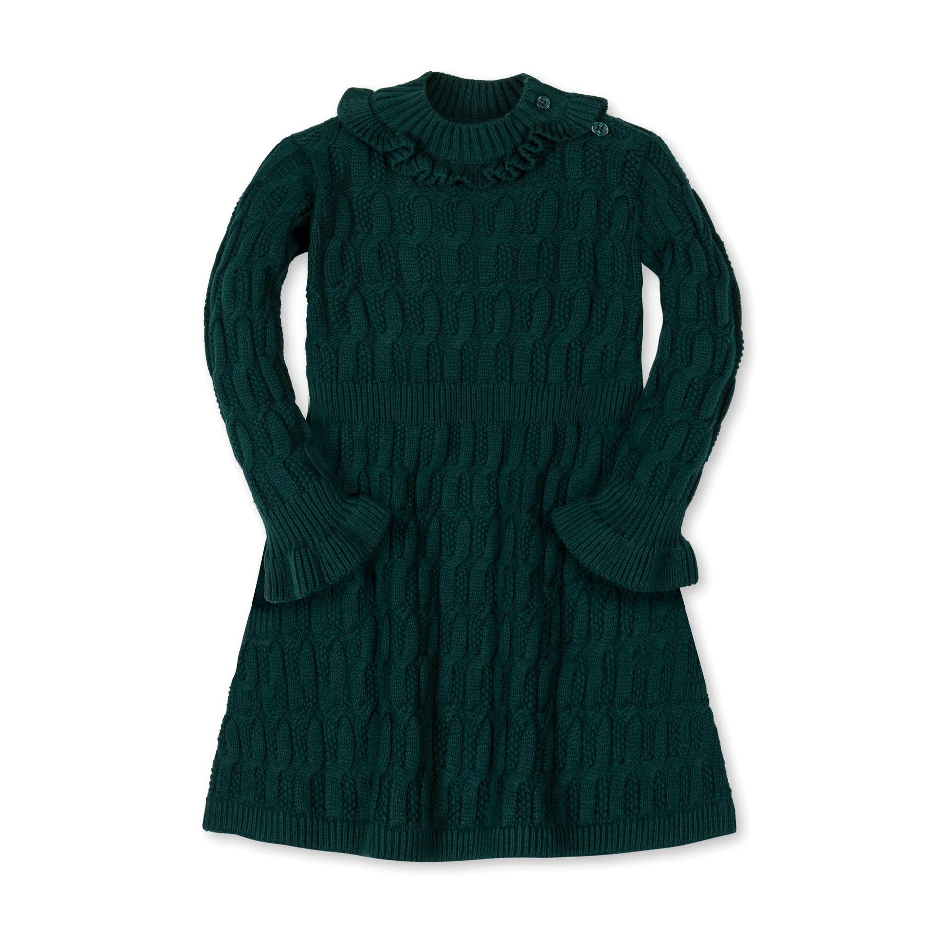 Hope & Henry Girls' Organic Ruffle Edge Cable Knit Sweater Dress, Kids