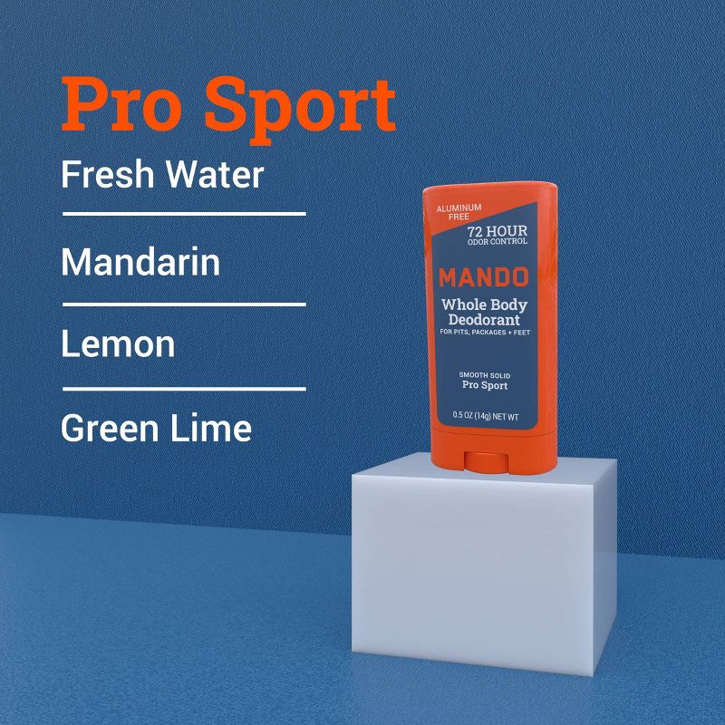 Mando Whole Body Deodorant - Men&#8217;s Aluminum-Free Smooth Solid Stick Deodorant - Pro Sport - Trial Size - 0.5oz, 6 of 11