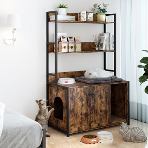 Large Litter Box Enclosure,Cat Litter Box Enclosure Furniture with 2-Tier Storageand 2 Doors - 1 of 4