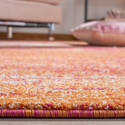 Ivory and Orange Abstract Square Synthetic Area Rug