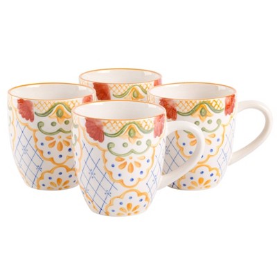 Laurie Gates 4pc Tierra Mosaic Hand Painted Stoneware 17.4oz Mug Set - Blue/Yellow