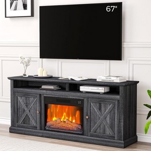 Homhougo Fireplace TV Stand for TVs Up to 67", Farmhouse 67" Fireplace Entertainment Center with Adjustable Color, Remote Control, Black - 1 of 4