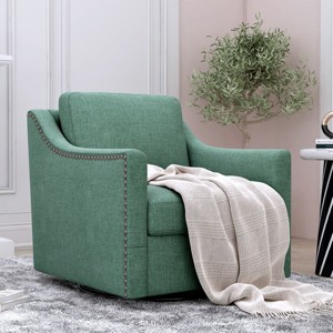 360 Degree Swivel Armchair Cotton Linen Skin-Friendly Fabric Ergonomic Design Brass Nail Decorative Armchair With Black Legs-Cuddlewood - 1 of 4
