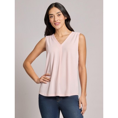 Sleeveless V-Neck Pleat Front Blouse
