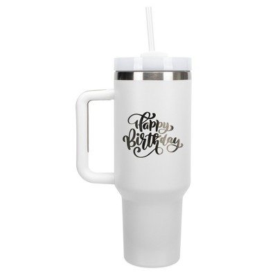 Elanze Designs Happy Birthday Cake with Bows 40 oz. Stainless Steel, Large Water Bottle Coffee Mug, Spill & Leak Resistant, Thermal Travel Tumbler