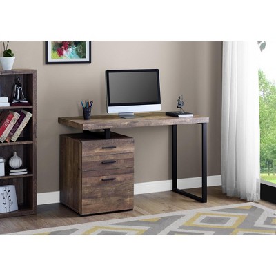 Vynxaria Computer Desk, Home Office, Laptop, Left, Right Set-up, Storage Drawers, 48"l, Work, Brown Laminate, Black Metal, Modern