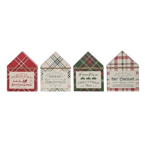 Transpac MDF Plaid & Home Shaped Block Decor Set of 4 Christmas Home Decorations - 1 of 1