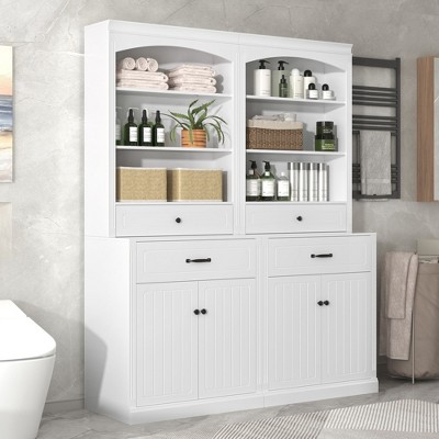 NicBex White Bathroom Storage Cabinet with Doors & Drawers,Bathroom Floor Cabinet with Open Shelves,Storage Cabinet with Durable MDF Construction