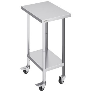 VEVOR Stainless Steel Work Table 24 x 18 x 38 Inch, with 4 Wheels, 3 Adjustable Height Levels, Heavy Duty Food Prep Worktable, Silver - 1 of 4