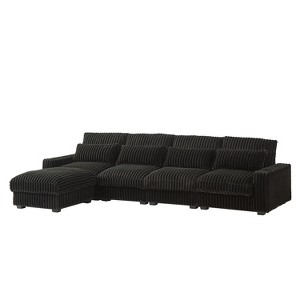 NicBex 126 Inch L-Shaped Corduroy Sectional Sofa with Movable Ottoman,4 Waist Pillows and USB Ports for Living Room,Bedroom,Black - 1 of 4
