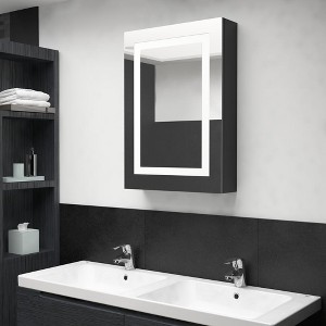 vidaXL LED Bathroom Mirror Cabinet Shining Black 19.7 in.x5.1 in.x27.6 in. - 1 of 4